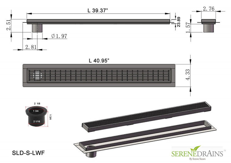 40 Inch Offset Outlet Linear Shower Drain by SereneDrains
