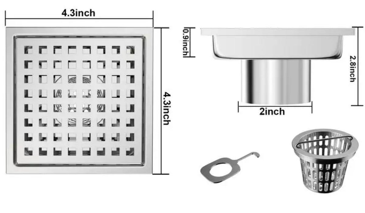 Silver Stainless Steel 4 Inch and 6 Inch Shower Drains, Square Grid De Shower Drains Shop