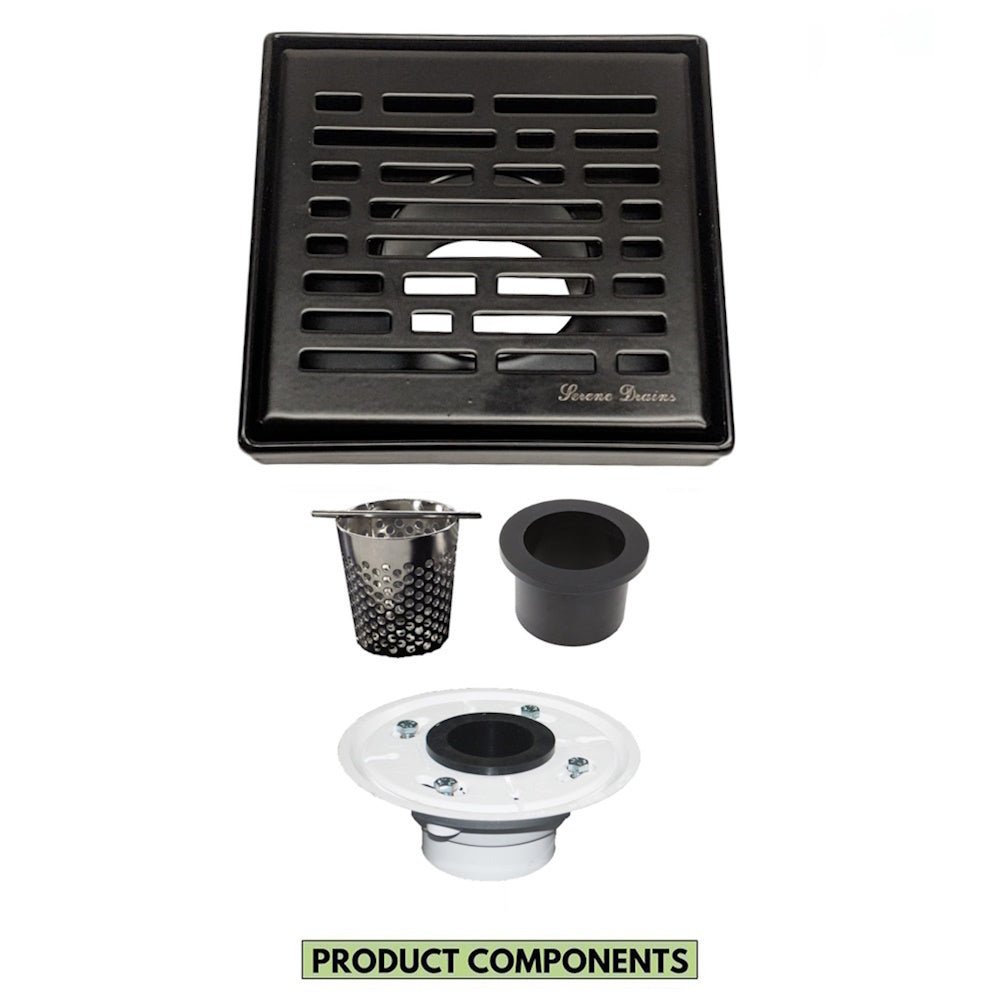 SereneDrains Square Shower Drains with Base Flange and Hair Trap 