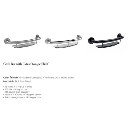18" Safety Grab Bar with Built-In Shelf for Showers