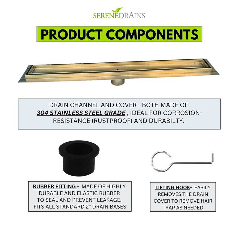 16 Inch Satin Gold Tile Insert Linear Shower Drain by SereneDrains