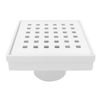4 Inch Matte White Square Shower Drain Kit with Hair Trap and Base Flange – Traditional Square Design