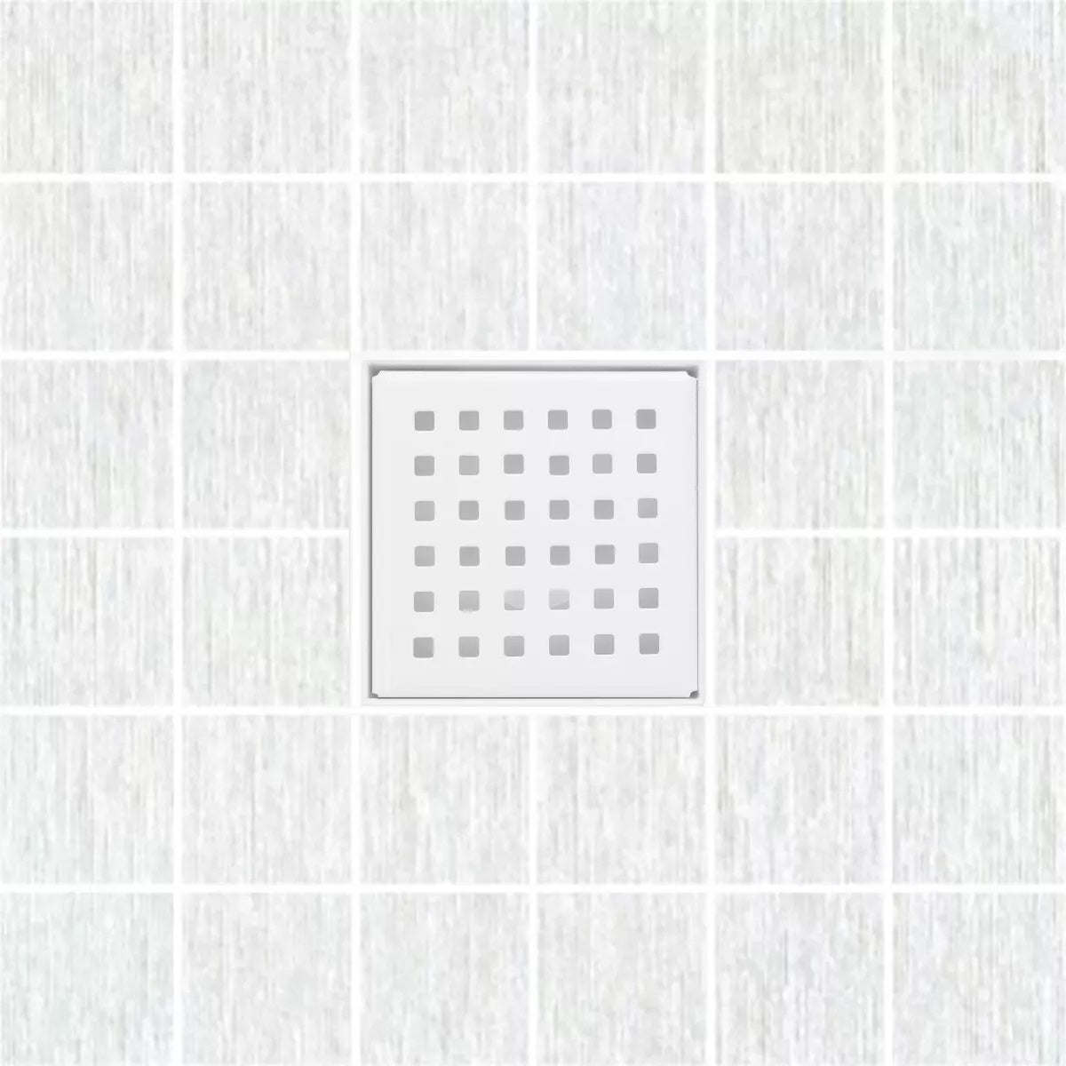 4 Inch Matte White Square Shower Drain Kit with Hair Trap and Base Flange – Traditional Square Design