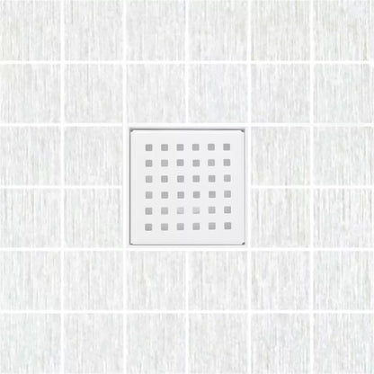 4 Inch Matte White Square Shower Drain Kit with Hair Trap and Base Flange – Traditional Square Design