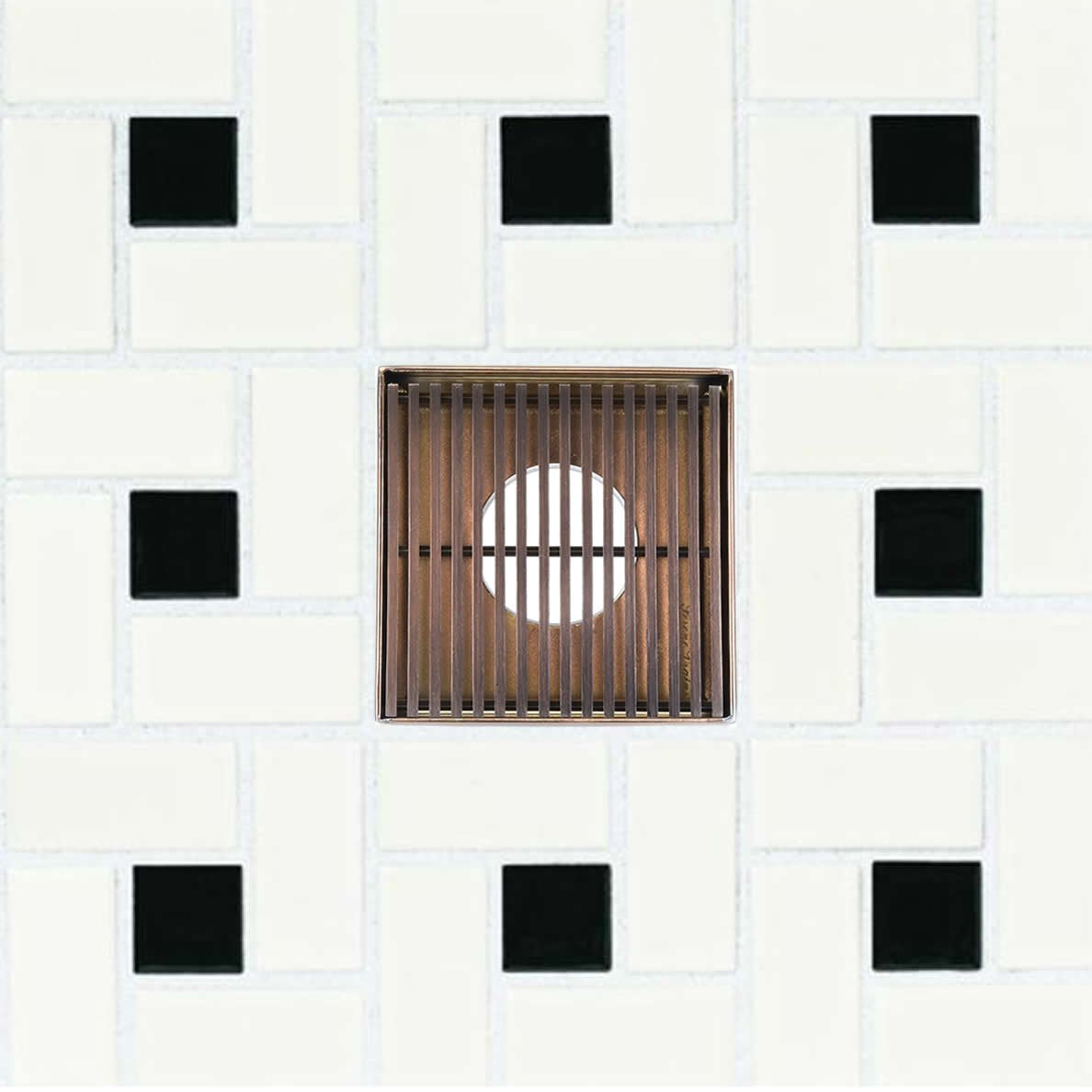 4 Inch Oil-Rubbed Bronze Square Shower Drain Kit with Hair Trap and Base Flange – Linear Wedge Design