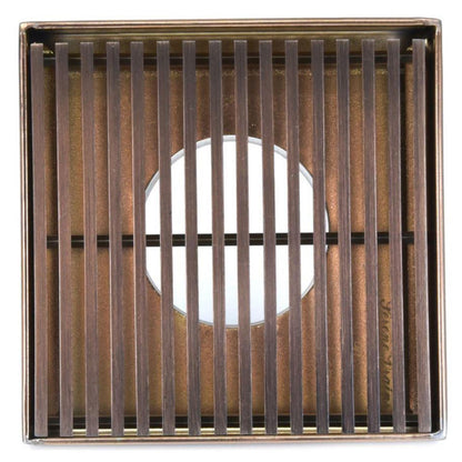 4 Inch Oil-Rubbed Bronze Square Shower Drain Kit with Hair Trap and Base Flange – Linear Wedge Design