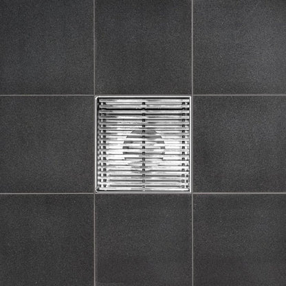 4 Inch Polished Chrome Square Shower Drain Kit with Hair Trap and Base Flange – Linear Wedge Design