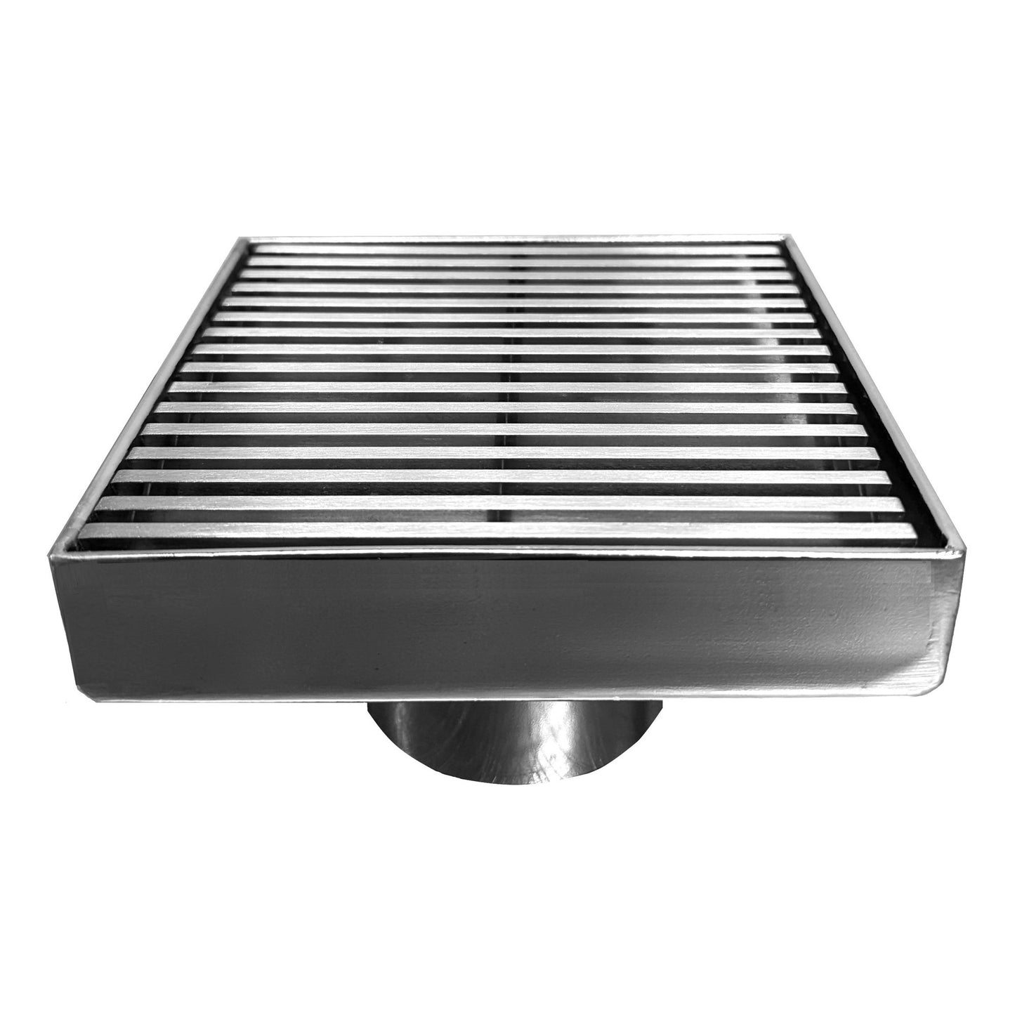 4 Inch Polished Chrome Square Shower Drain Kit with Hair Trap and Base Flange – Linear Wedge Design