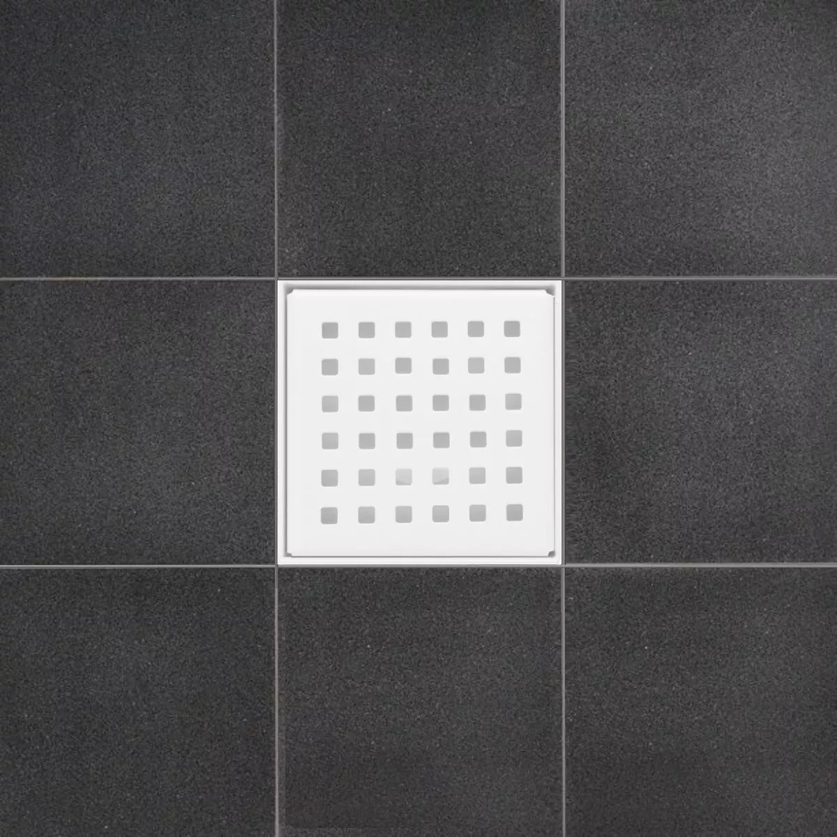 4 Inch Matte White Square Shower Drain Kit with Hair Trap and Base Flange – Traditional Square Design