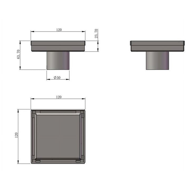 5 Inch Brushed Solid Flat Cover Square Shower Drain Kit with Hair Trap and Base Flange