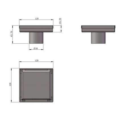 5 Inch Brushed Solid Flat Cover Square Shower Drain Kit with Hair Trap and Base Flange