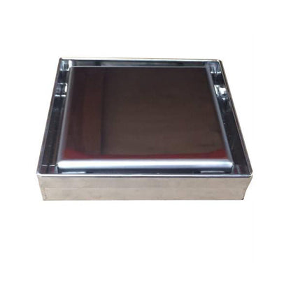5 Inch Brushed Solid Flat Cover Square Shower Drain Kit with Hair Trap and Base Flange