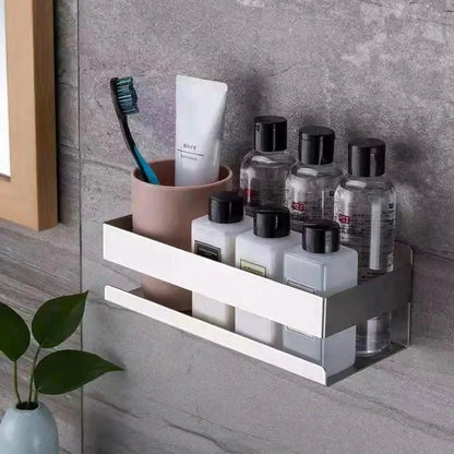 No Drill Shower Caddy, Stainless Steel Adhesive Shower Shelf with Two Hooks