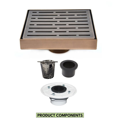 6 Inch Bronze Square Shower Drain with Hair Trap and Base Flange Kit – Broken Lane Design