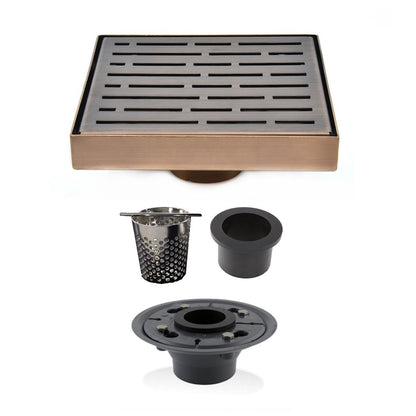 6 Inch Bronze Square Shower Drain with Hair Trap and Base Flange Kit – Broken Lane Design