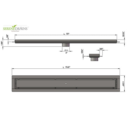 72 Inch Linear Shower Drain Kit with Hair Trap and Flange Base, SereneDrains