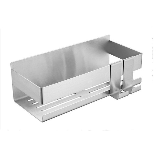 No Drill Shower Caddy, Stainless Steel Adhesive Shower Shelf with Two Hooks