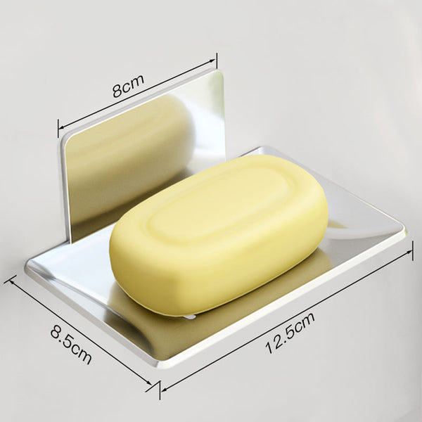 Luxury Glossy Silver Soap Dish, Drill-Free Aluminum Wall Mount Soap Rack