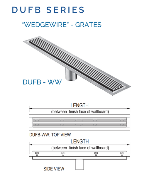 59 Inch Wedge Wire Grate Linear Drain Brushed Stainless Steel, Drains Unlimited