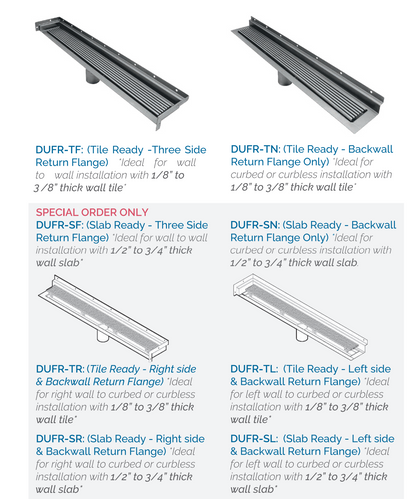 66 Inch Wall-Mounted Linear Drain, Brushed Square Design, Backwall Flange