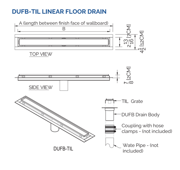 43 Inch Tile-in Linear Shower Drain Brushed Stainless Steel, Drains Unlimited