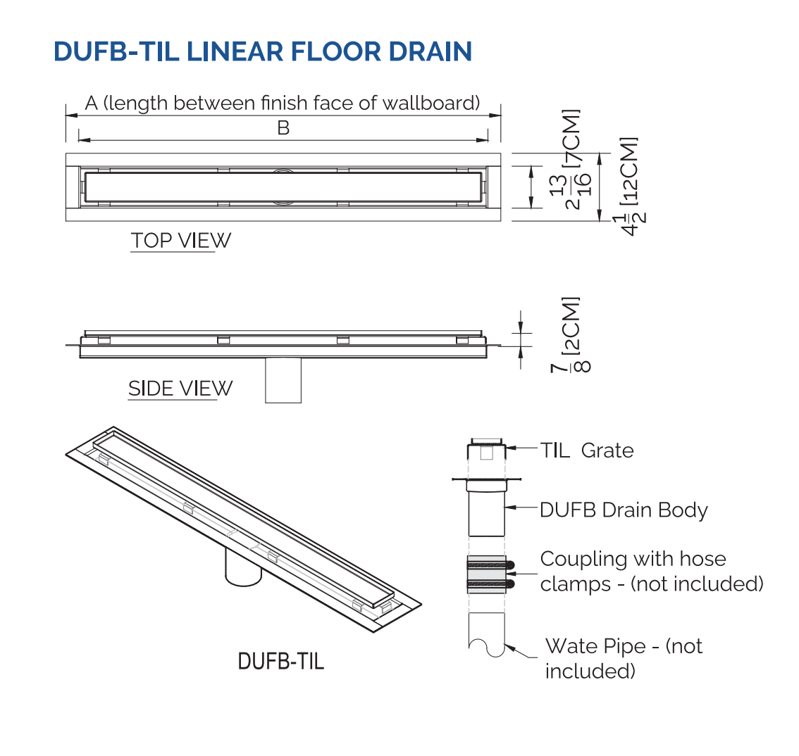 65 Inch Tile-in Linear Shower Drain Brushed Stainless Steel, Drains Unlimited