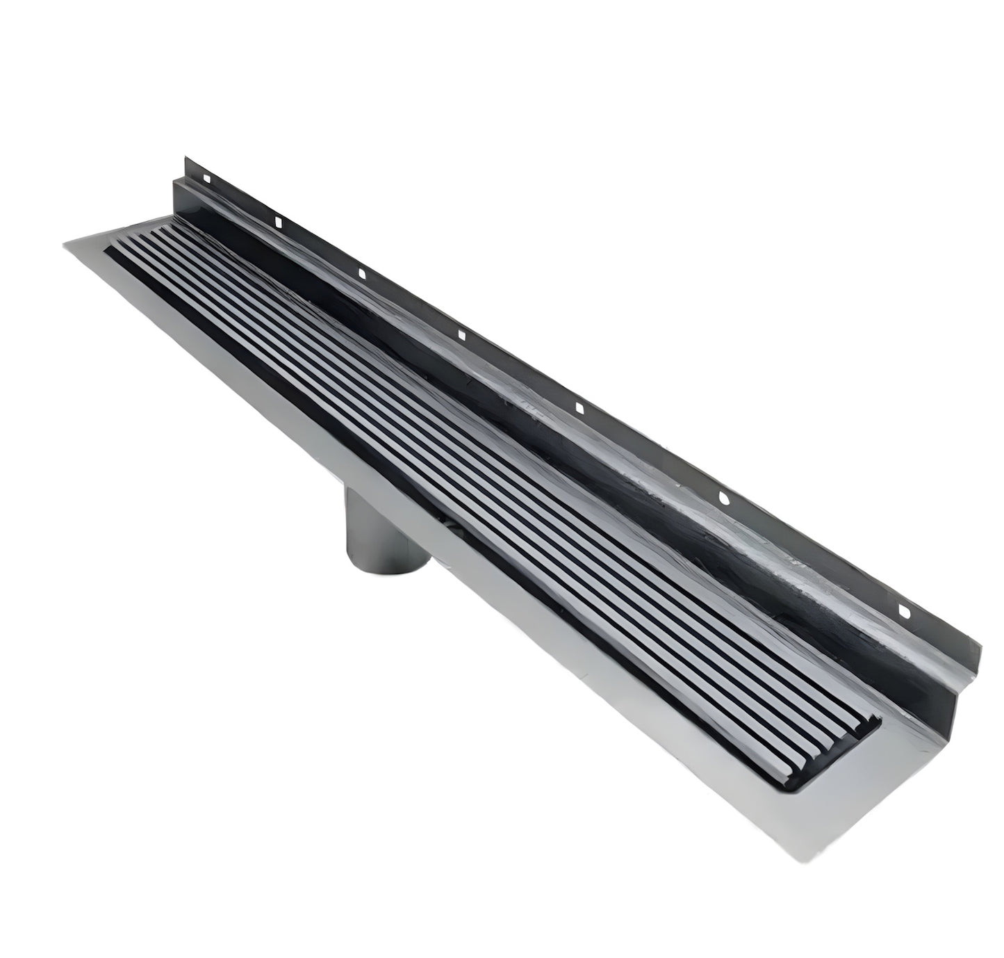 72 Inch Wall-Mount Linear Floor Drain, Polished Wedgewire, Backwall Flange