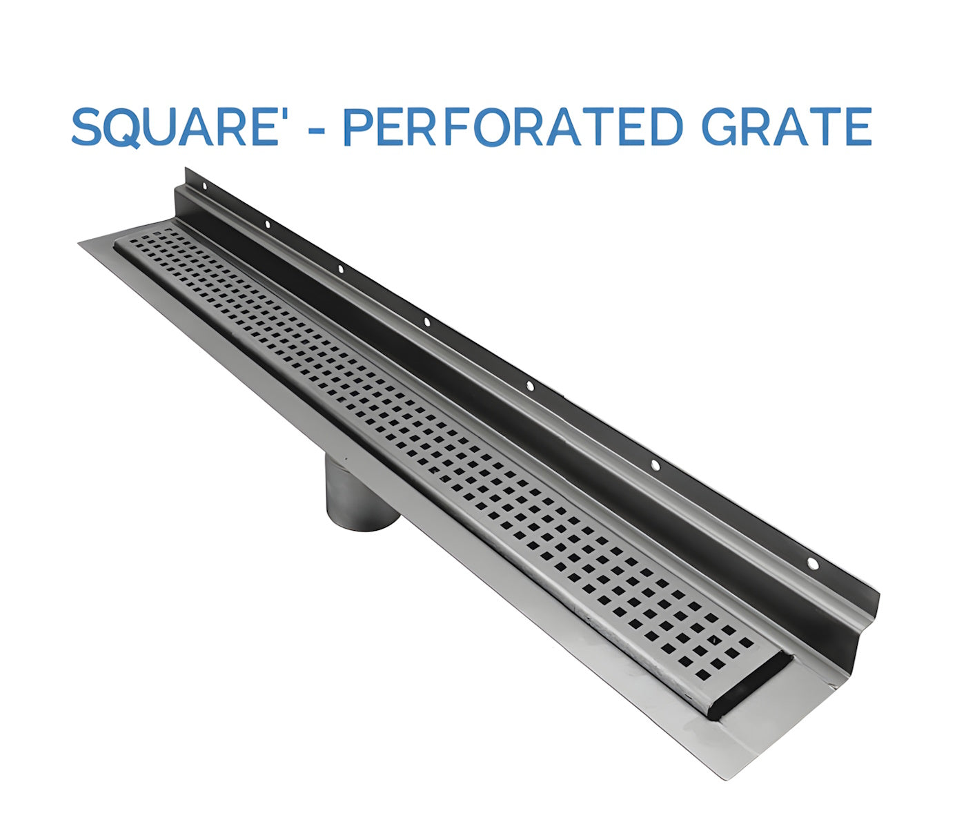 34 Inch Wall-Mounted Floor Linear Drain, Brushed Square Design, Backwall Flange