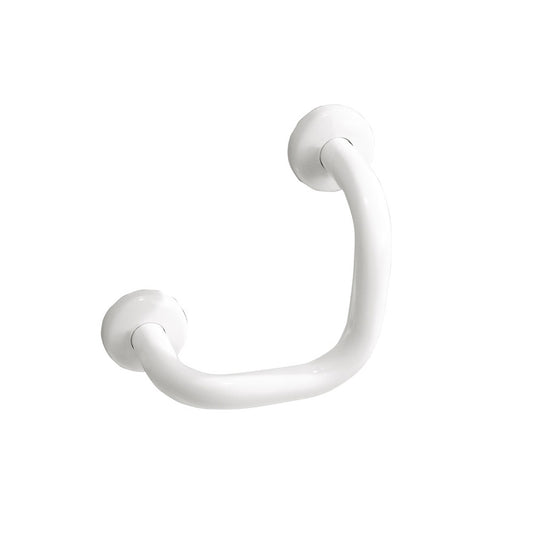 White L-Shaped Grab Bar Foot Rest, 7" x 7", for Shower and Toilet, Anti-Microbial Vinyl-Coated