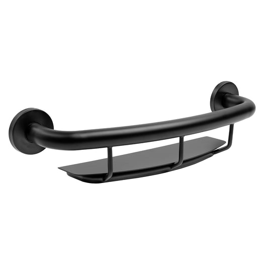 18" Matte Black Safety Grab Bar with Built-In Shelf for Shower or Bath