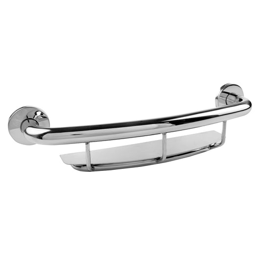 18" Polished Shower Grab Bar with Built-In Shelf – Designer Style & Safety Support