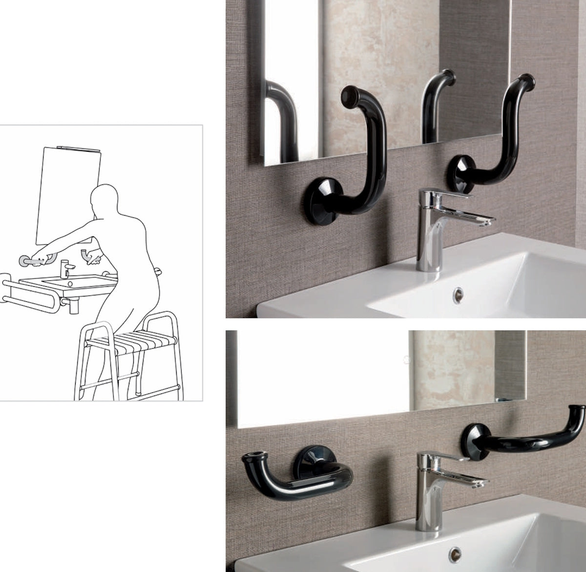 Ponte Giulio Handle-Shaped Grab Bars, Set of 2 – Provides Extra Stability and Support