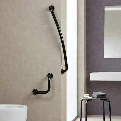 Black L-Shaped Grab Bar Foot Rest, 7" x 7", for Shower and Toilet, Anti-Microbial Vinyl-Coated