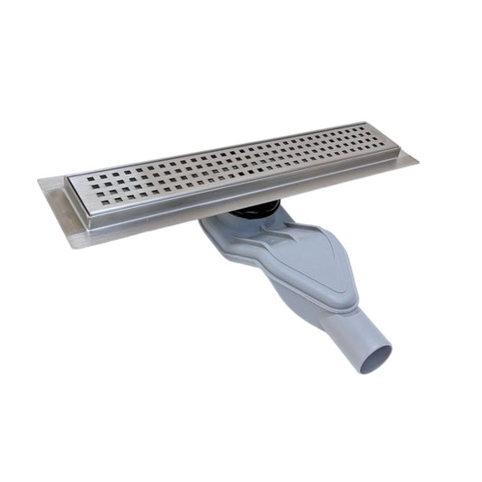 SereneDrains Brushed Linear Drains, Horizontal Side Outlet, Traditional Square Design