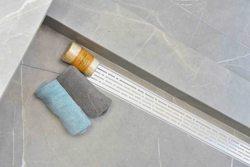 39 Inch Matte White Linear Shower Drain, Broken Lane Design by SereneDrains