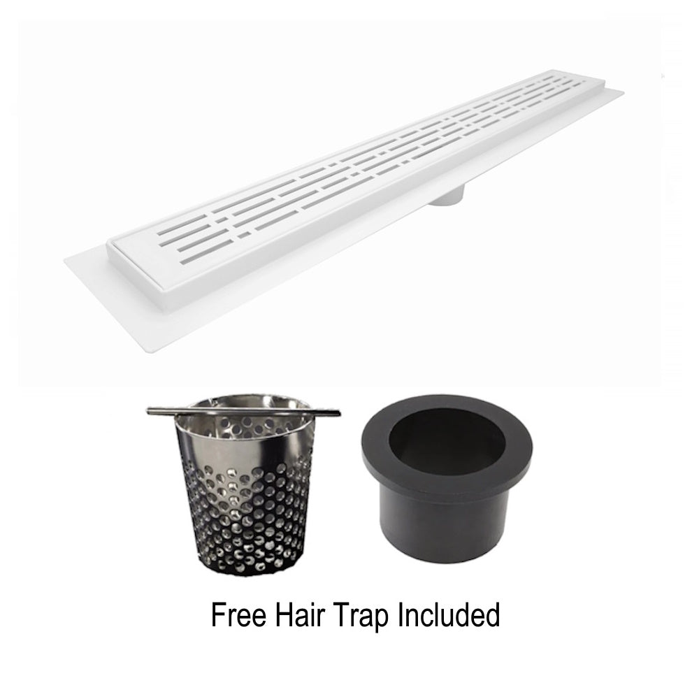 39 Inch Matte White Linear Shower Drain, Broken Lane Design by SereneDrains
