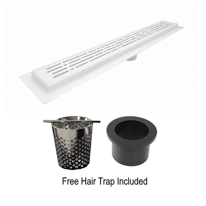 39 Inch Matte White Linear Shower Drain, Broken Lane Design by SereneDrains