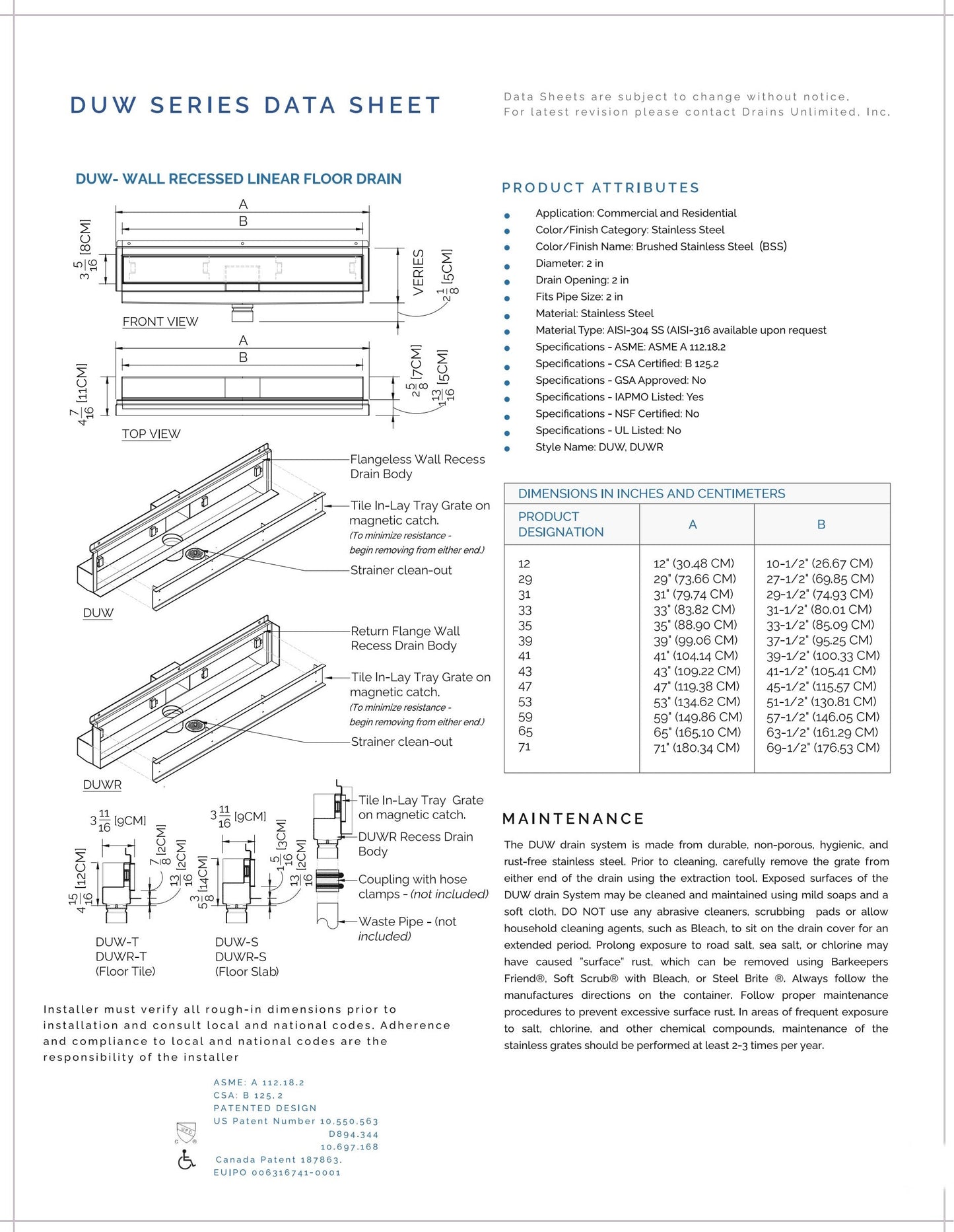 Wall Recessed Linear Drain, 41 Inch Tile-in Shower Wall Drain Flangeless Design