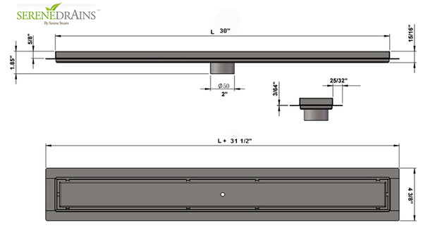 30 Inch Matte White Tile Insert Linear Shower Drain by SereneDrains