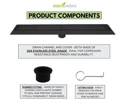 59 Inch Matte Black Tile Insert Linear Shower Drain by SereneDrains