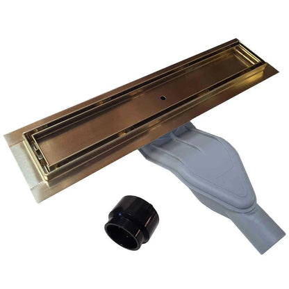 Satin Gold Tile Insert Linear Drains with Horizontal Side Outlet Discharge