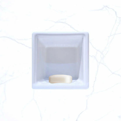 Recessed Porcelain Soap Dish for Shower, Wall-Mount Built-In Soap Holder, White Glossy 6x6"
