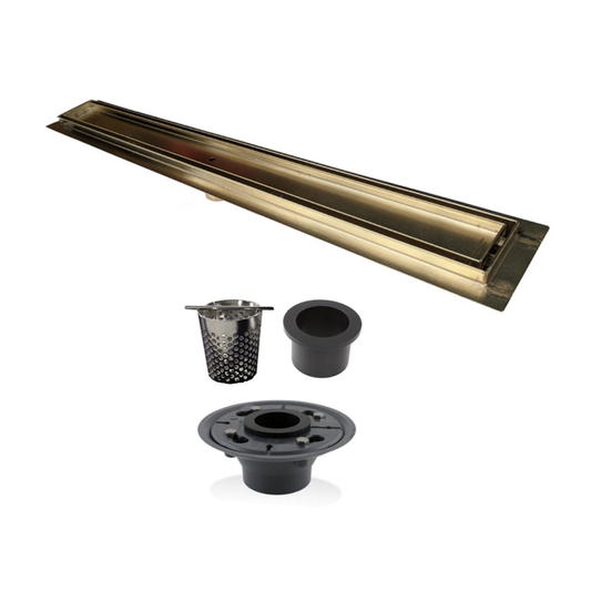 Gold Tile Insert Linear Shower Drain Kit with Hair Trap and Flange Base