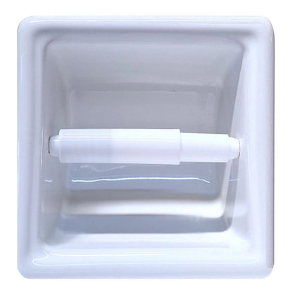 White Ceramic Recessed Toilet Paper Holder, 6x6" Niche Bathroom Tissue Roll