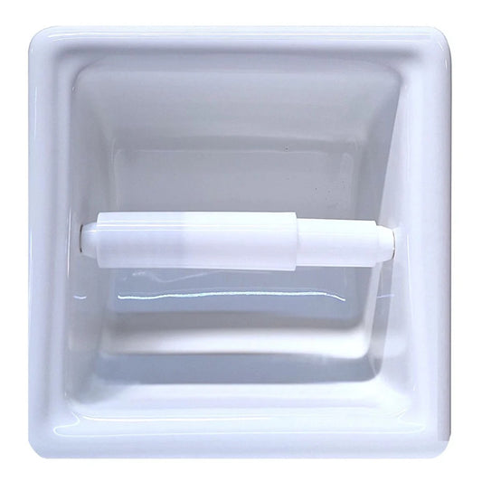 White Ceramic Recessed Toilet Paper Holder, 6x6" Niche Bathroom Tissue Roll