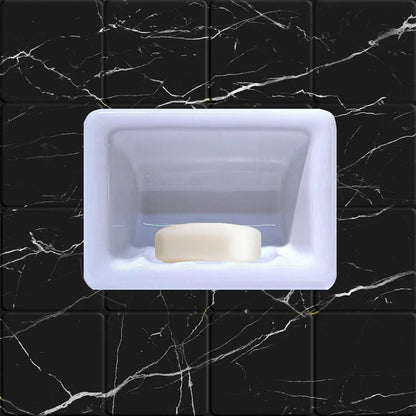 SereneDrains Porcelain Recessed Soap Dish for Shower, Wall-Mount White Glossy 6x4 Soap Holder