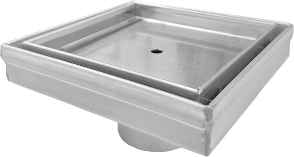 Tile Insert Square Shower Drain 4 Inch Brushed Stainless Steel, SereneDrains