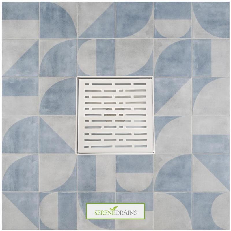Square Drains, SereneDrains White 6 Inch Shower Drain Broken Lane Design