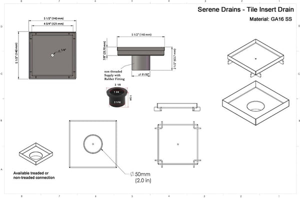 Matte Black Tile Insert Square Shower Drain 5 Inch, SereneDrains