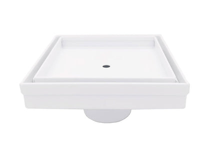 5 Inch Matte White Tile Insert Square Shower Drain with Hair Trap and Base Flange Kit